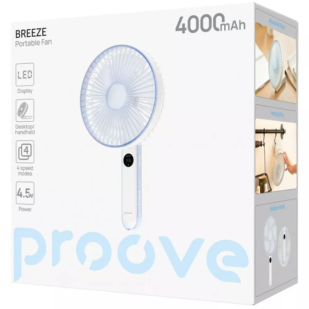 Портативний мини вентилятор на аккумуляторе Proove Breeze мощный настольный вентилятор White (PFBE04002002) 01357 фото