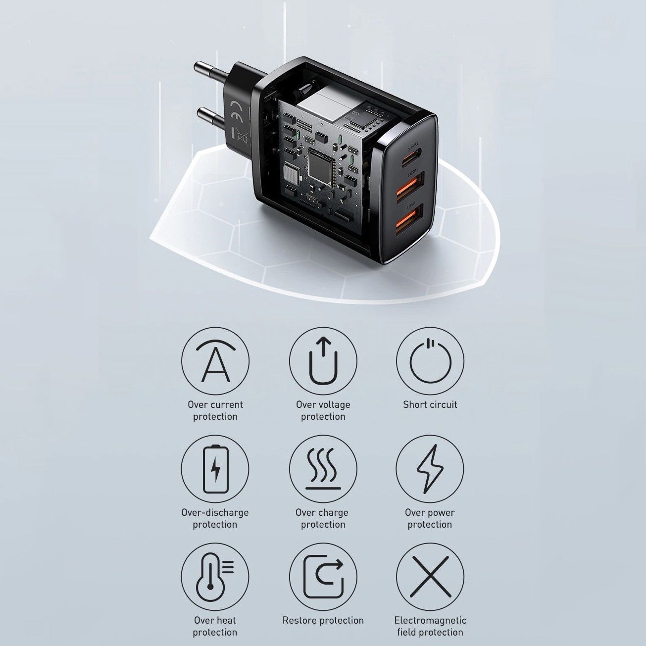 Сетевое зарядное устройство Baseus Compact Quick Charger 1Type-C+2USB 30W Black (CCXJ-E01) 00665 фото