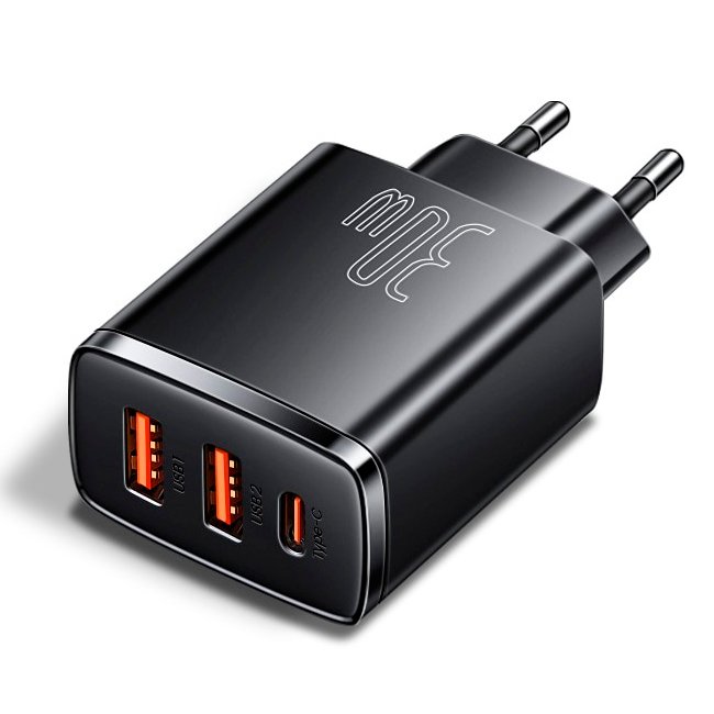 Мережевий зарядний пристрій Baseus Compact Quick Charger 1Type-C+2USB 30W Black (CCXJ-E01) 00665 фото