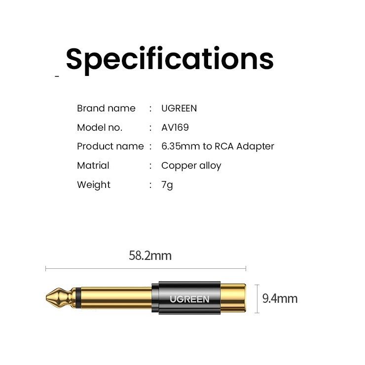 Адаптер UGREEN AV169 6.35mm Male to RCA Female Adapter Black (80731)