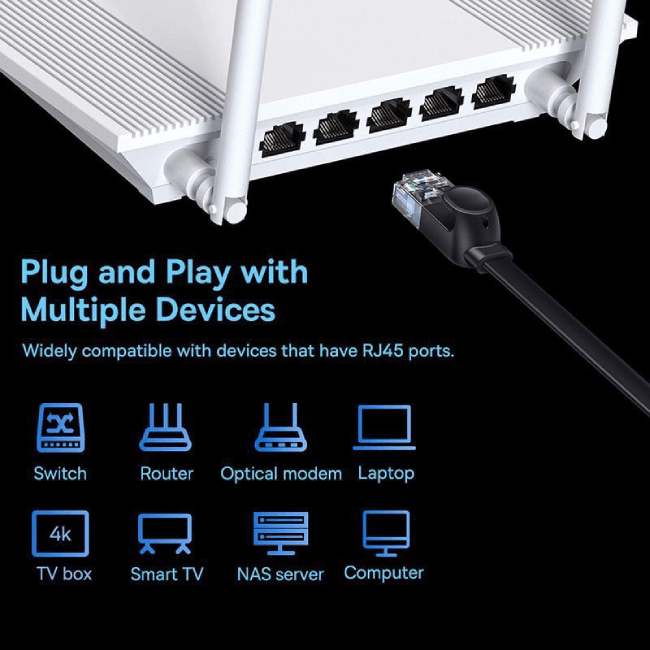 Сетевой кабель Ethernet патч-корд BASEUS UTP Cat6 High Speed RJ45 Gigabit Network Cable 1m Black (PCWL-B01) 00483 фото