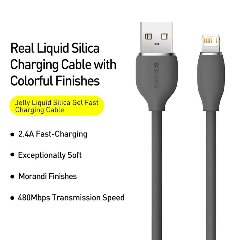 Кабель Baseus Jelly Liquid Silica Gel USB - Lightning 2.4A 1.2m Black (CAGD000001) 00891 фото