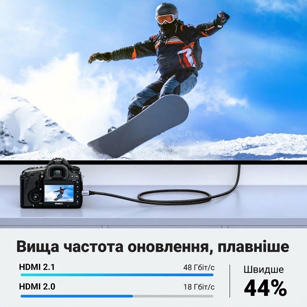 Кабель для видео UGREEN HD164 Micro HDMI на HDMI v2.1 M/M 8K60Hz 4K120Hz Cable 2m Gray (15517) 01268 фото