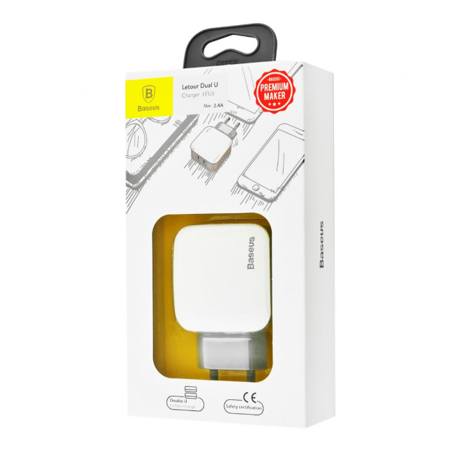 Мережевий зарядний пристрій Baseus Letour Dual 2USB 2.4A White (ZCL2B-B02) 00270 фото