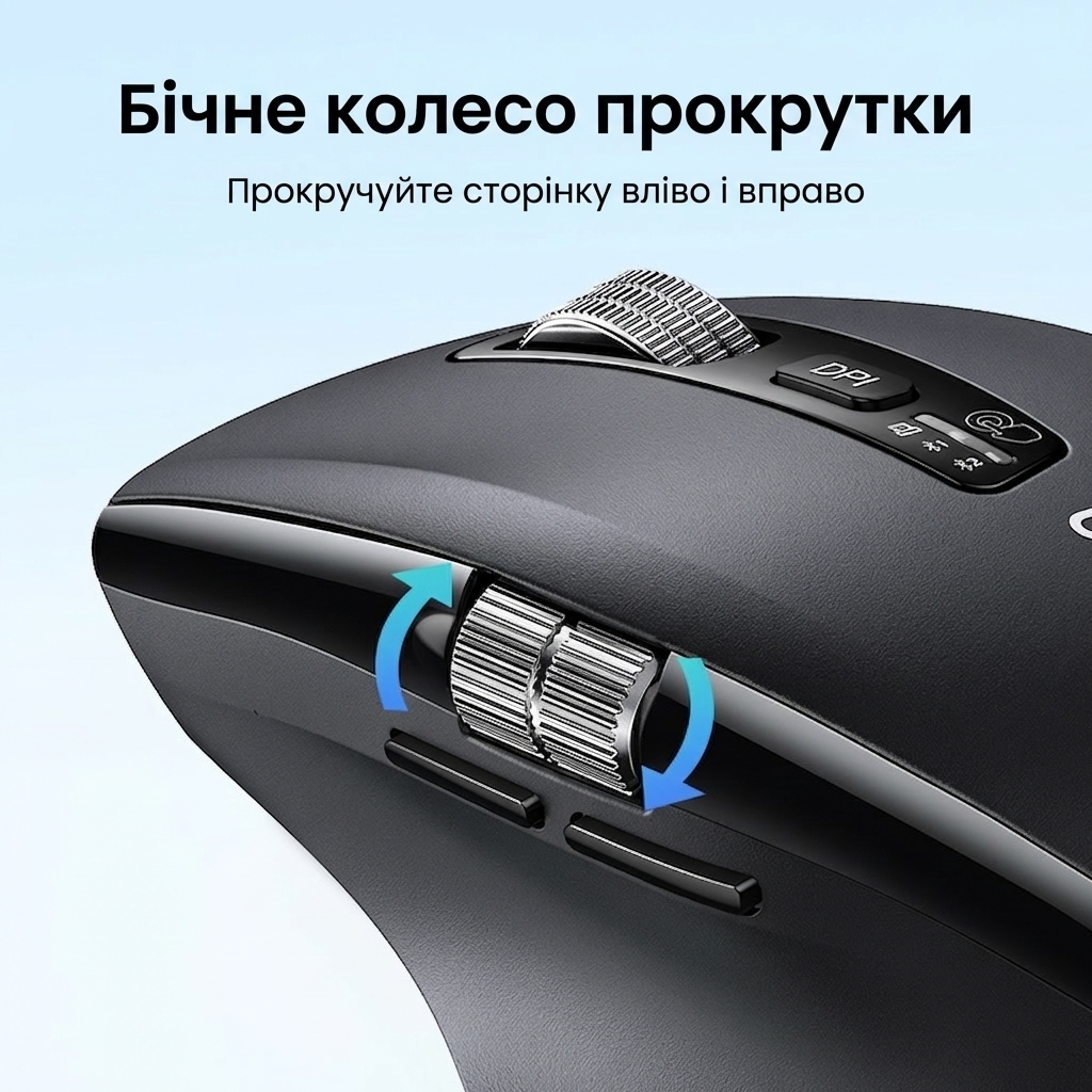 Эргономичная комп'ютерная мышь с горизонтальной прокруткой UGREEN M751 2.4Hz/Bluetooth 5.4 Side-to-side Scrolling Black (45792)