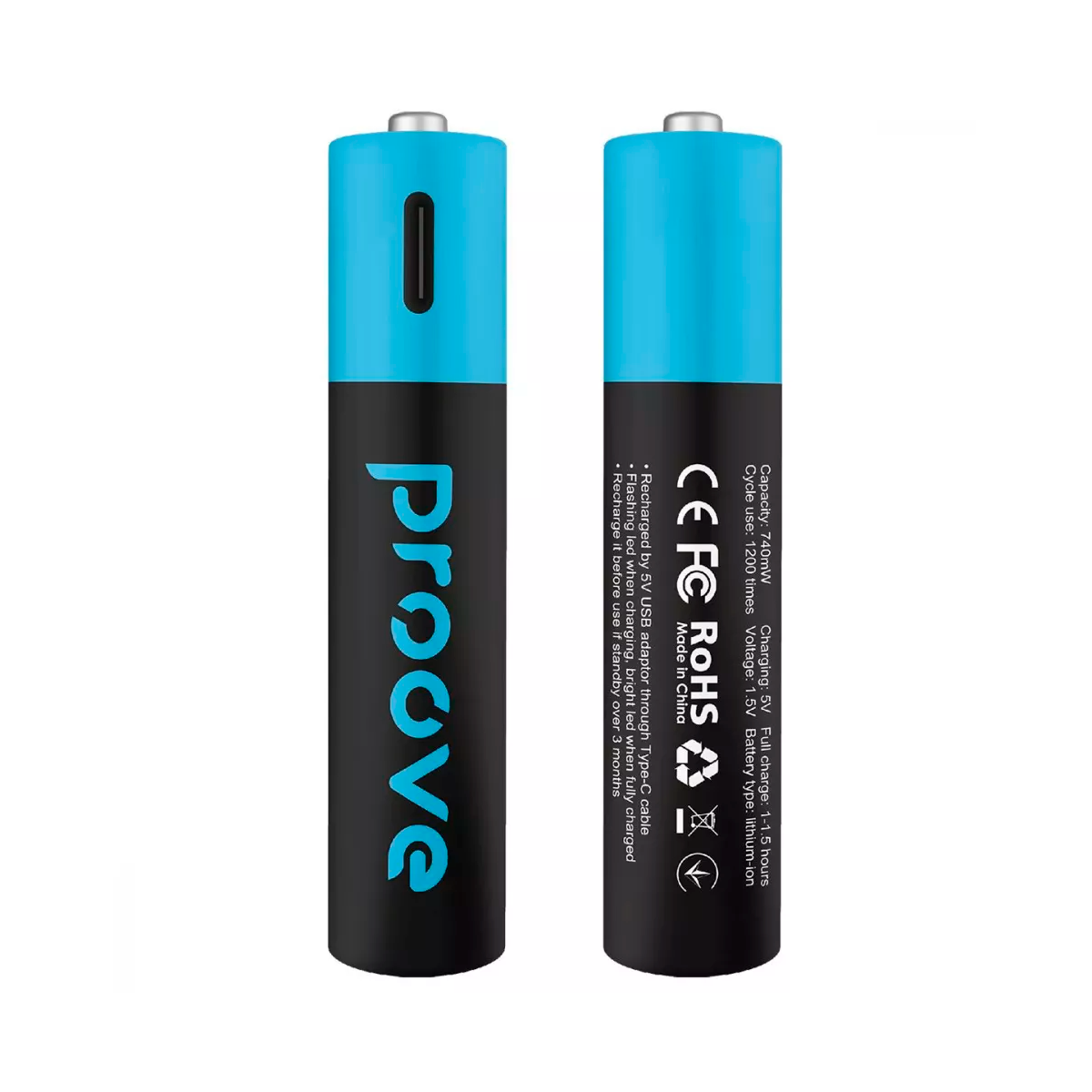 Аккумуляторные батарейки Proove Type-C Compact Energy 750mAh AAA 2pack Black (RBCE75010008)