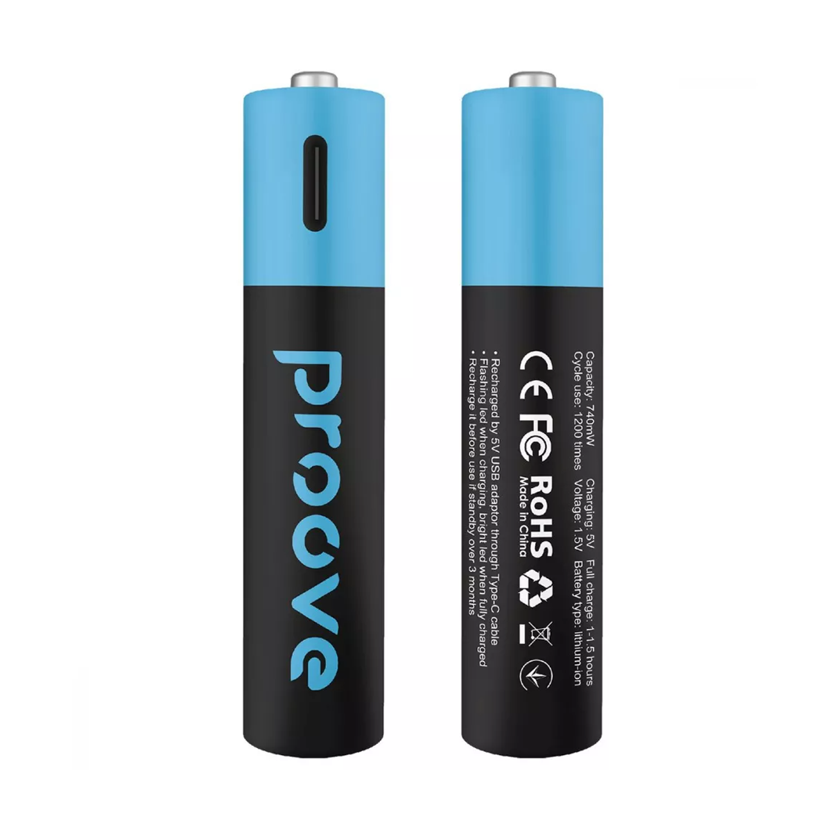 Акумуляторні батарейки Proove Type-C Compact Energy 750mAh AAA 2pack Black (RBCE75010008)