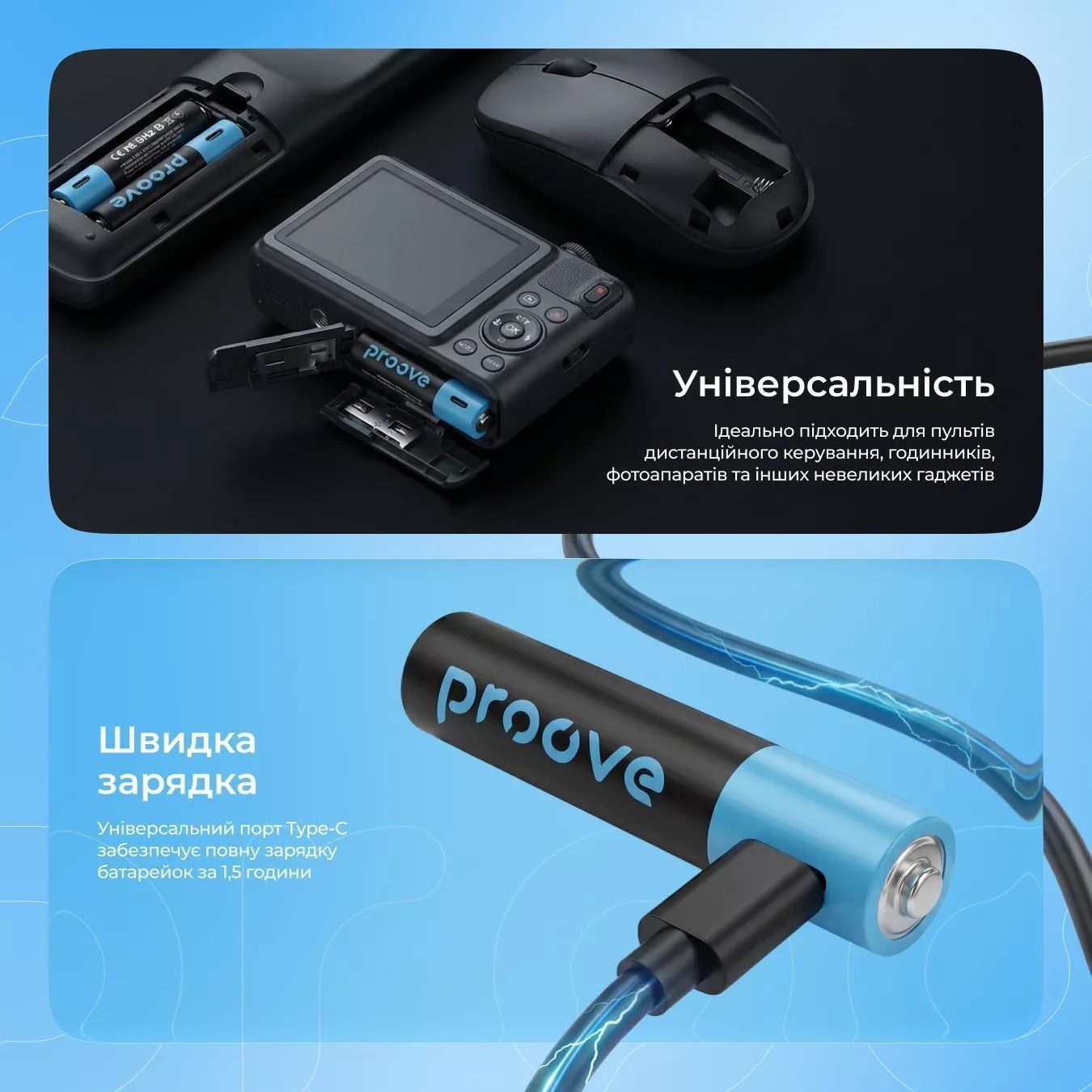 Аккумуляторные батарейки Proove Type-C Compact Energy 750mAh AAA 2pack Black (RBCE75010008)