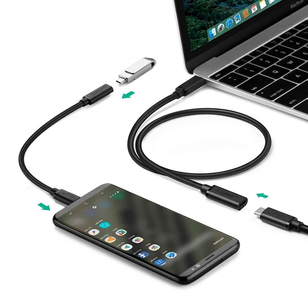 Кабель подовжувач Type-C 3.1 Gen2 тато-мама UGREEN US353 100W Thunderbolt 3 10Gb/s 4K60Hz 1 метр чорний (10387) 01270 фото
