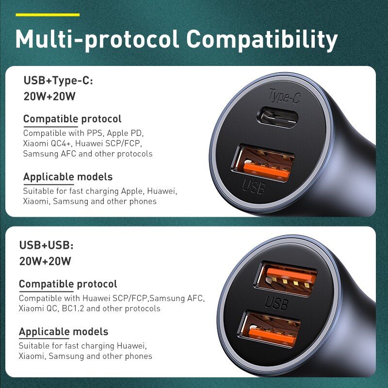 Автомобільний зарядний пристрій Baseus Golden Contactor Pro 40W 5A USB+Type-C Gray (CCJD-0G) 00765 фото