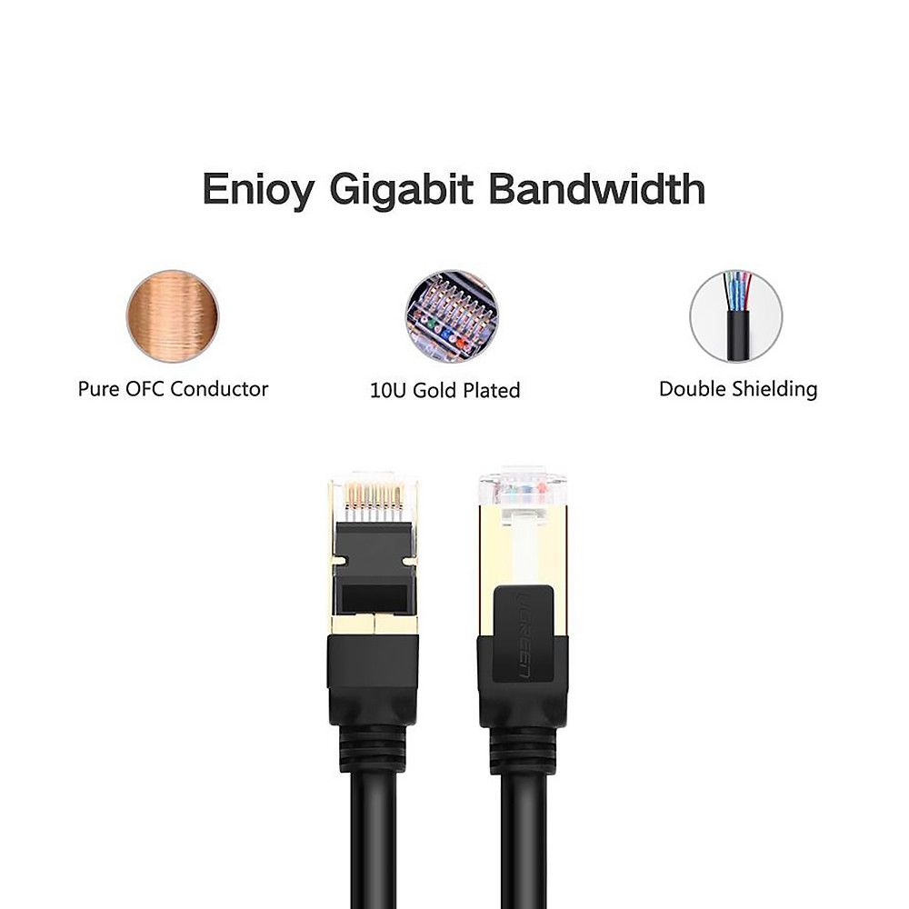 Сетевой кабель UGREEN NW107 Cat7 F/FTP Round Ethernet Cable 1m Black (11268) 00636 фото