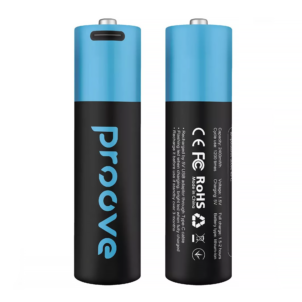 Акумуляторні батарейки Proove Type-C Compact Energy 2600mAh Lithium-ion AA 2pack Black (RBCE26010008)