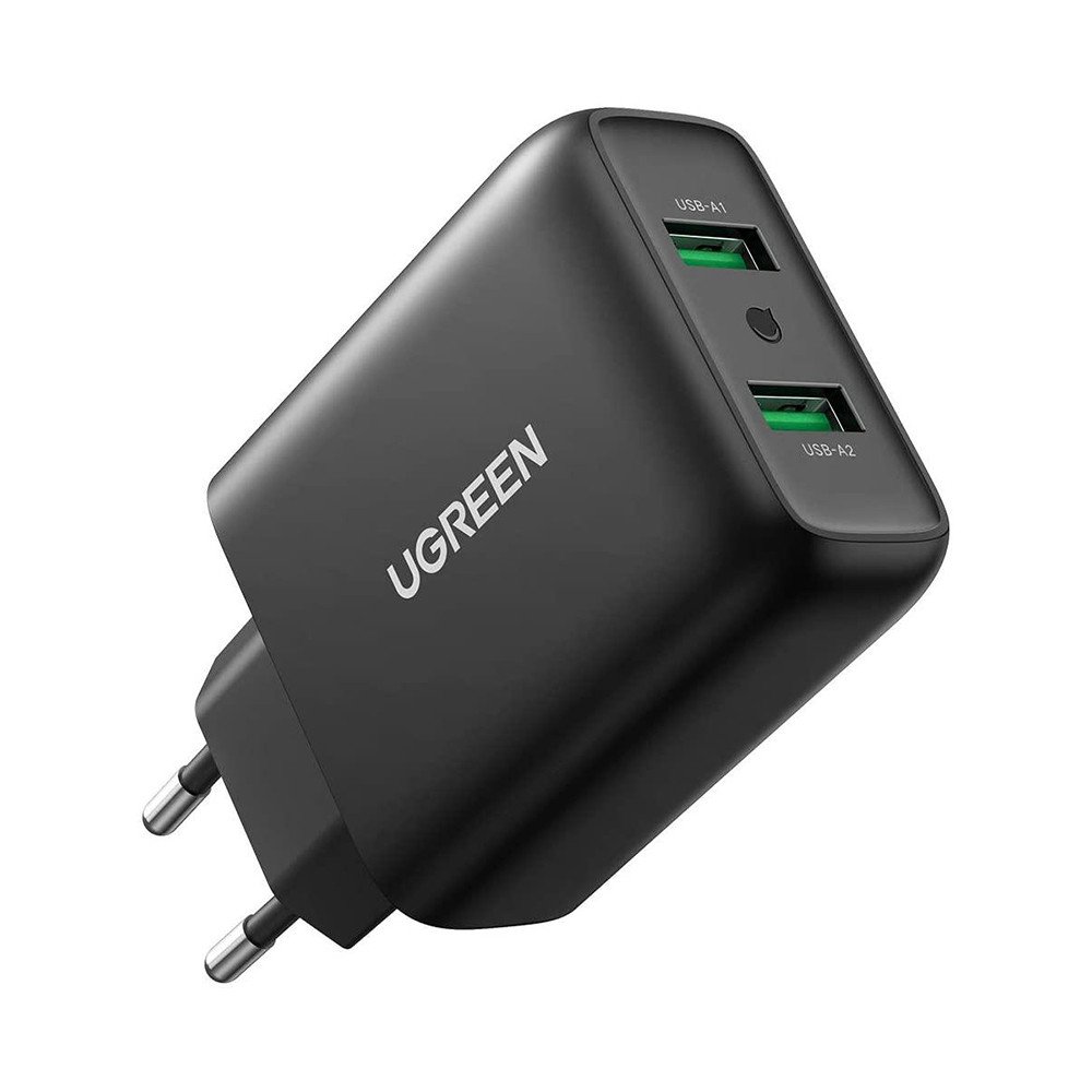 Сетевое зарядное устройство 2USB UGREEN CD161 36W 3А Dual USB Fast Charger QC3.0 Black (10216) 00640 фото