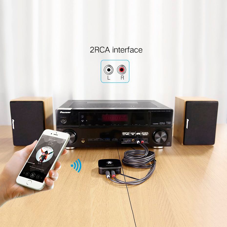 Блютуз аудио приемник ресивер 2RCA + Jack 3.5 UGREEN CM106 Wireless Bluetooth 5.1 HiFi AptX HD Black (40759) 00979 фото