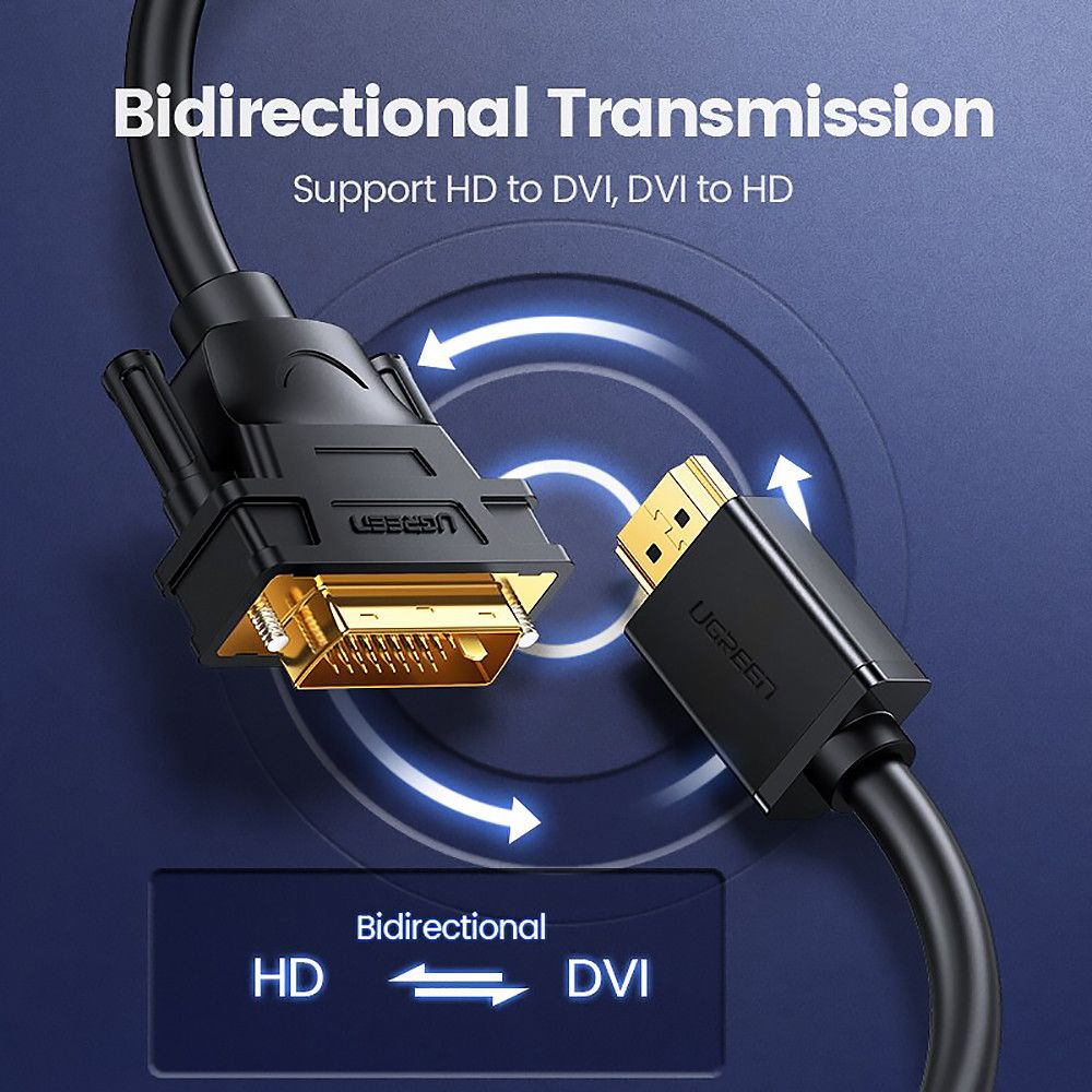 Кабель двунаправленный UGREEN HD106 HDMI to DVI M/M FullHD 60Hz Cable 2m Black (10135) 00641 фото