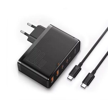 Мережевий зарядний пристрій Baseus GaN2 Pro Quick Charger 100W 2Type-C+2USB Black + Type-C-Type-C cable (CCGAN2P-L01) 00721 фото