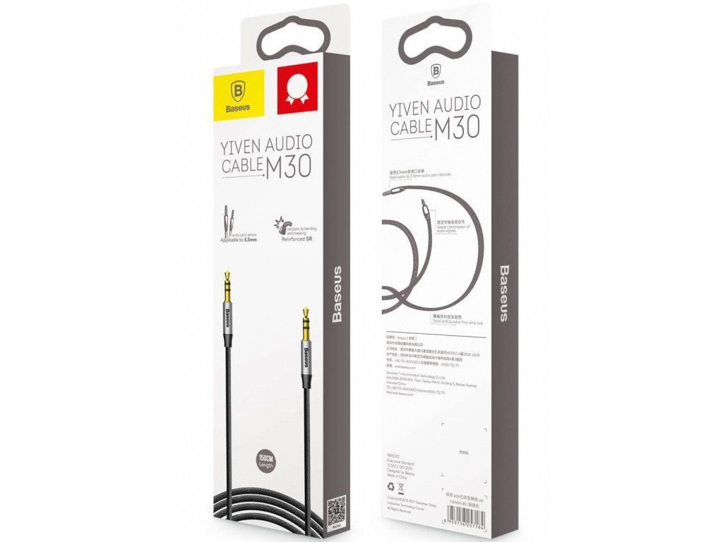 Кабель Baseus Yiven Audio Cable M30 Jack 3.5 - Jack 3.5 AUX 1.5m Black (CAM30-CS1) 00568 фото