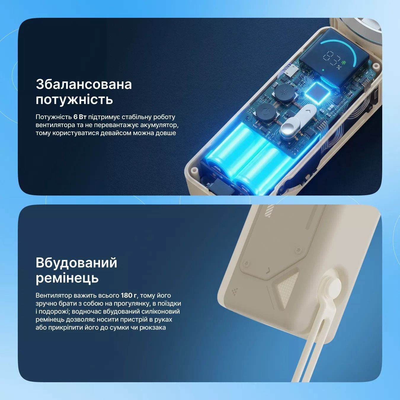 Ручной мини вентилятор на аккумуляторе с функцией охлаждения потока воздуха Proove Fresher Blue (PFFR04002008) 01358 фото