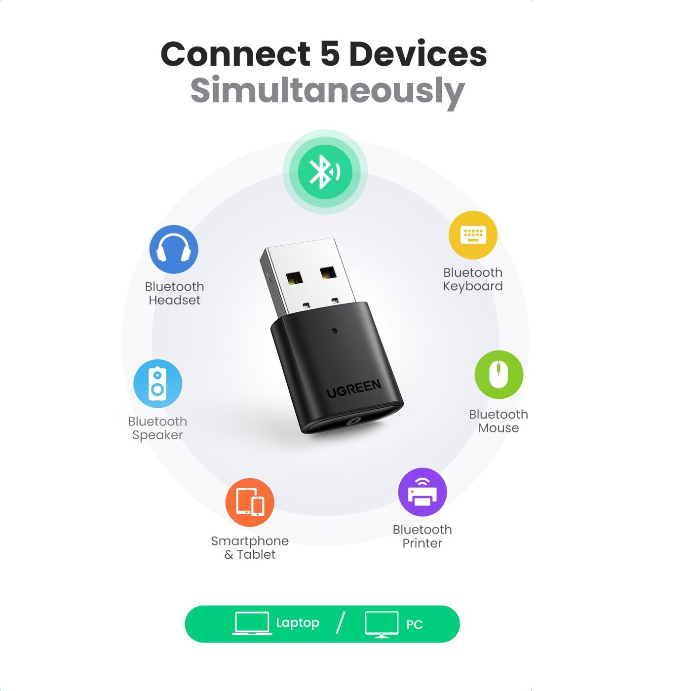 Адаптер блютуc UGREEN CM390 USB Bluetooth 5.0 Adapter Black (80889) 00794 фото
