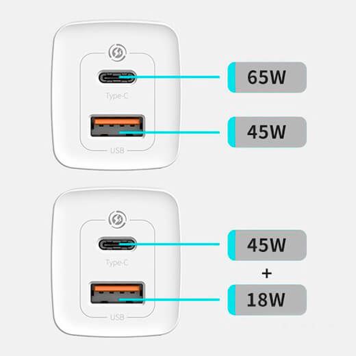 Сетевое зарядное устройство Baseus GaN2 Lite Quick Charger 65W USB+Type-C White (CCGAN2L-B02) 00759 фото