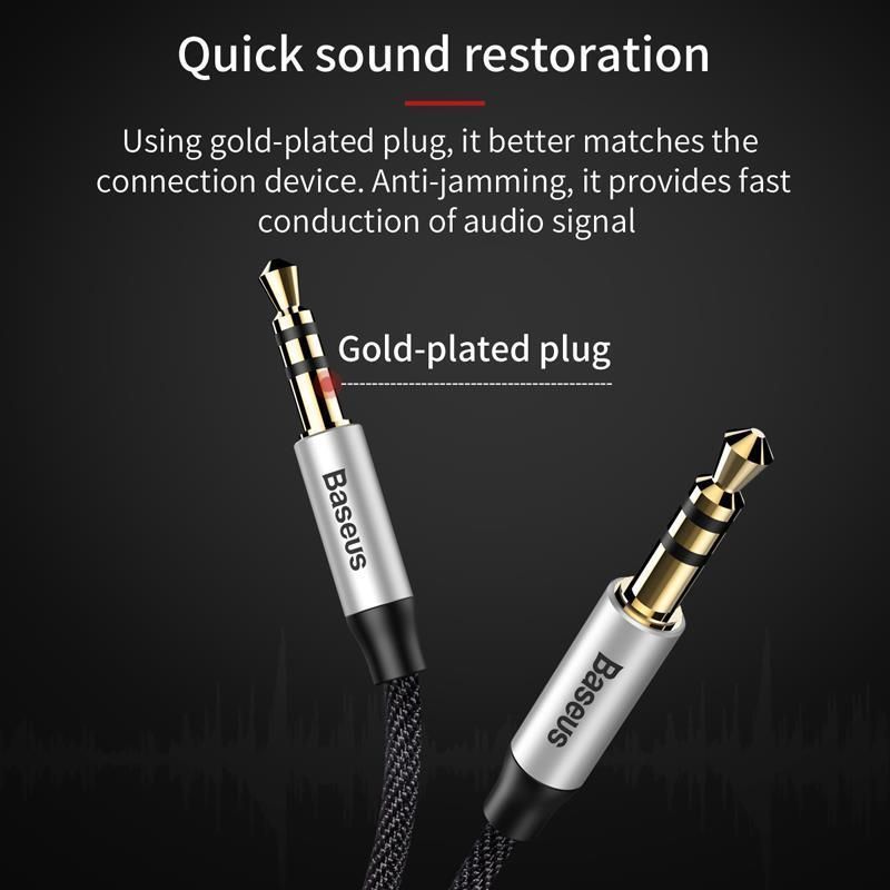 Кабель Baseus Yiven Audio Cable M30 Jack 3.5 - Jack 3.5 AUX 1.5m Black (CAM30-CS1) 00568 фото