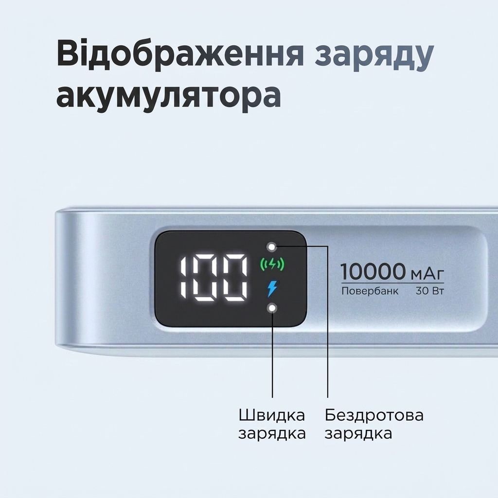 Зовнішній акумулятор повербанк з MagSafe UGREEN PB773 10000mAh 30W QI2.2 Magnetic Wireless Power Bank Blue (65958B)