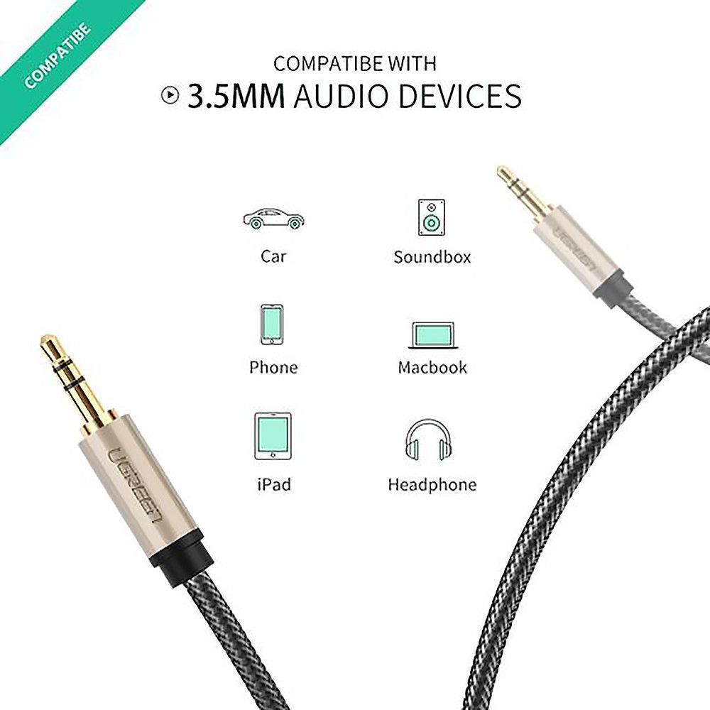 Аудио кабель UGREEN AV125 3.5mm Male to 3.5mm Male Hi-Fi Audio Cable Net Braid 3m Black (10605) 00644 фото