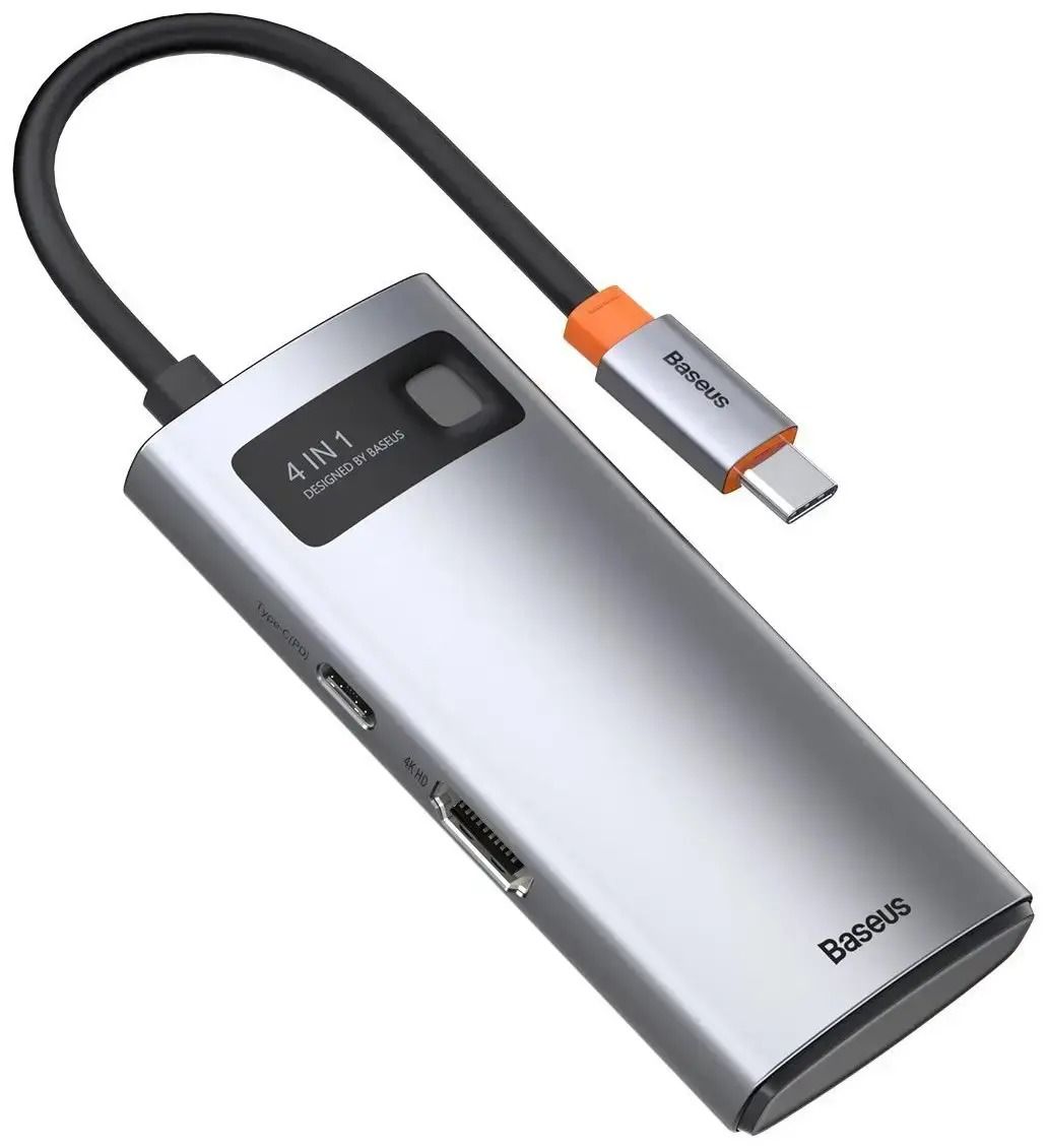USB-C хаб Baseus Metal Gleam Series 4-in-1 Multifunctional USB3.0+USB2.0+HDMI4K+Type-C Gray (CAHUB-CY0G) 00709 фото