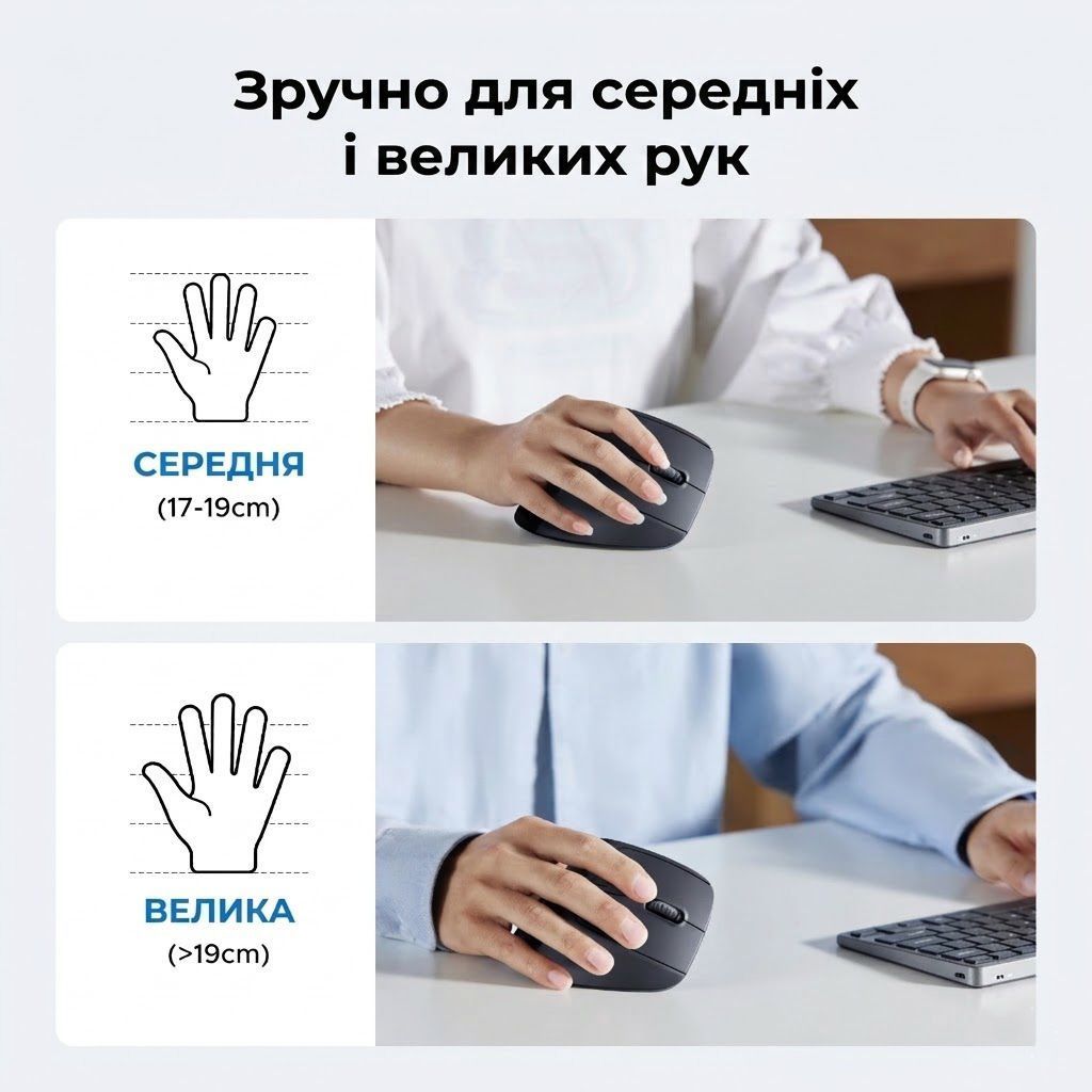 Бездротова вертикальна комп'ютерна миша ергономічна безшумна UGREEN M571P Wireless Vertical Mouse 2.4Ghz+Bluetooth Black (65042)