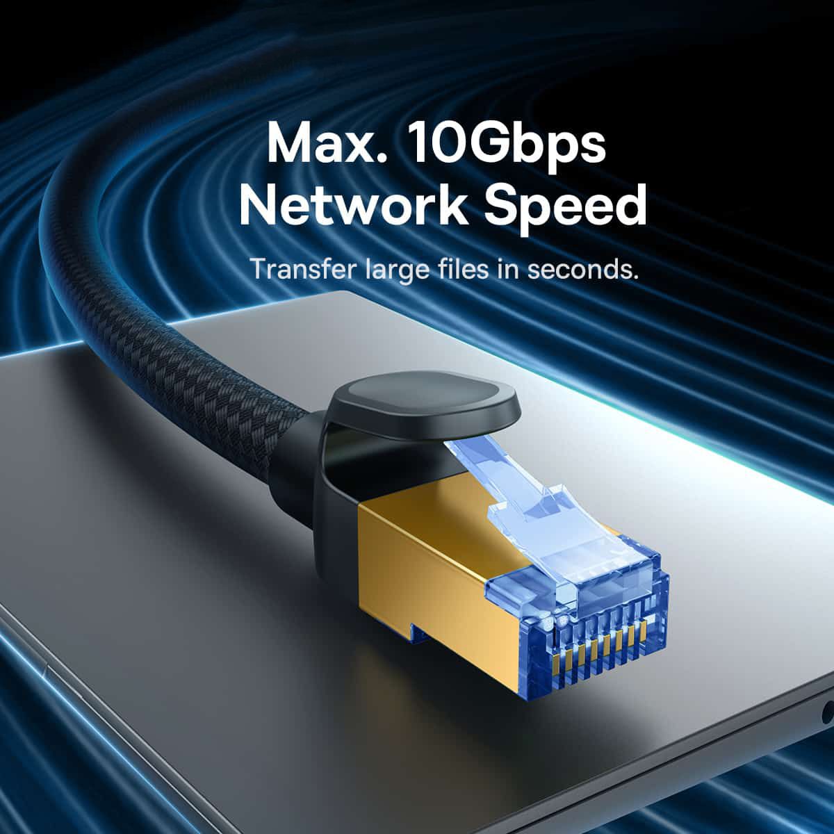 Сетевой кабель патч-корд BASEUS Cat7 High Speed 10Gigabit Ethernet Braided Cable 10m Black (B0013320B111-07) 01061 фото