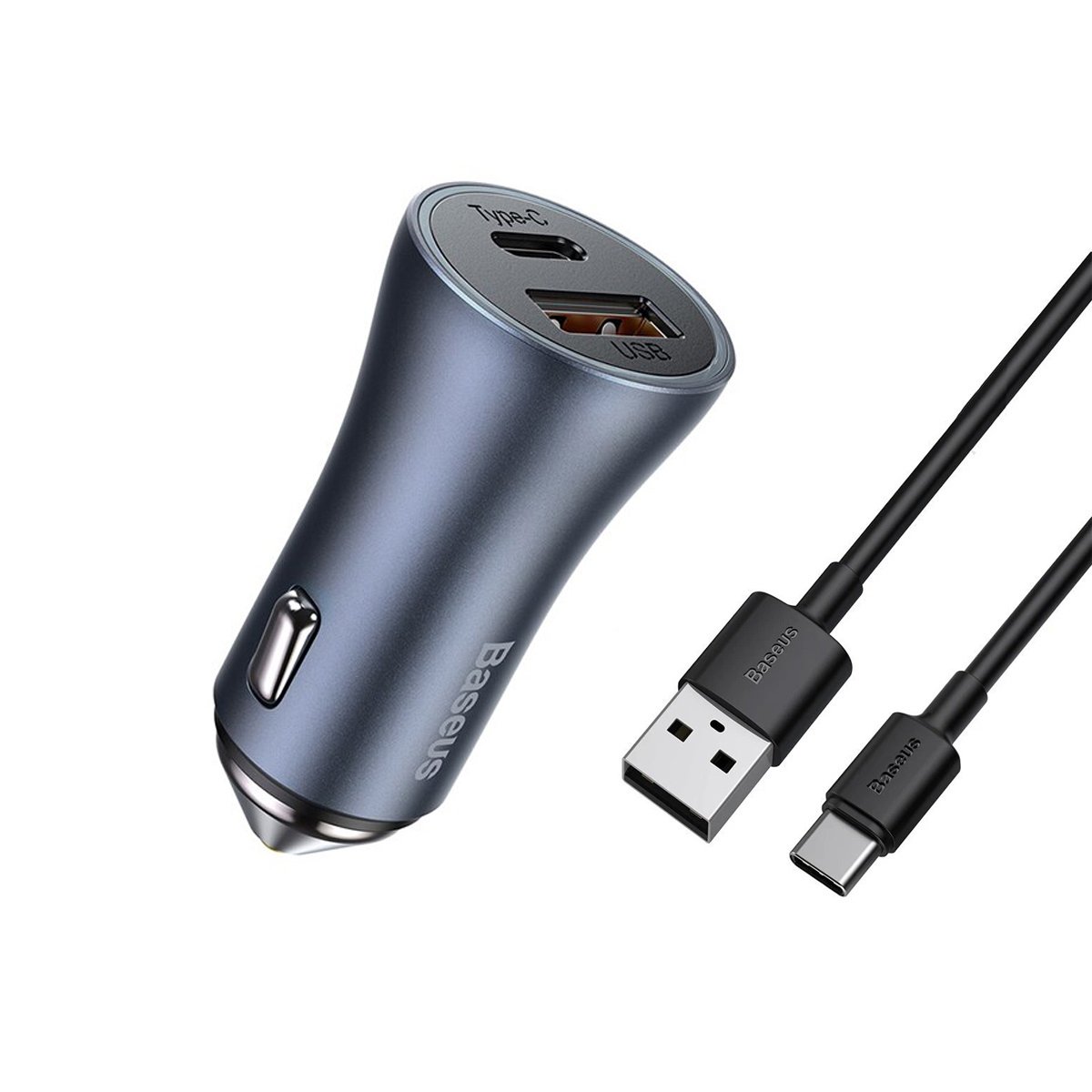 Автомобільний зарядний пристрій Baseus Golden Contactor Pro USB+Type-C 40W 5A Gray + Type-C cable 1m (TZCCJD-0G) 00763 фото