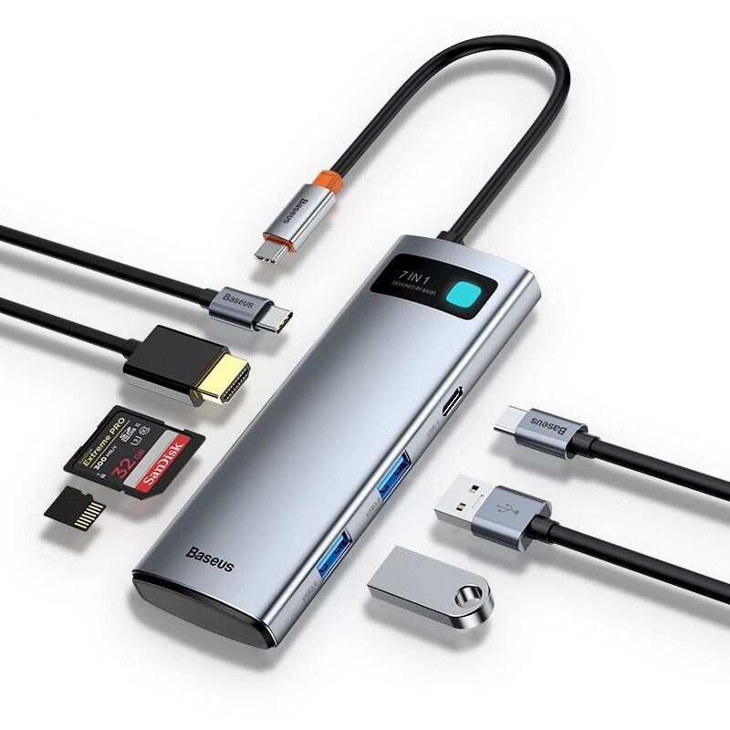 USB-C хаб Baseus Metal Gleam Series 7-in-1 Multifunctional Type-C HUB Docking Station Gray (WKWG020113) 00710 фото