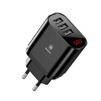 Мережевий зарядний пристрій Baseus Mirror Traveler Intelligent Digital Display 3USB 3.4A Black (CCALL-BH01) 00286 фото
