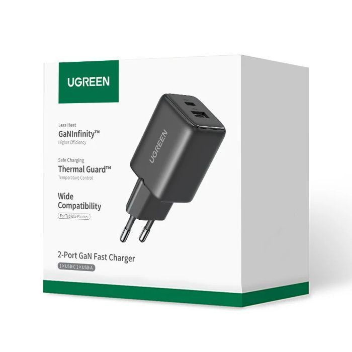 Мережевий зарядний пристрій для швидкої зарядки 30W UGREEN X516 GaN Fast Charger Type-C + USB Black (65014) 01318 фото