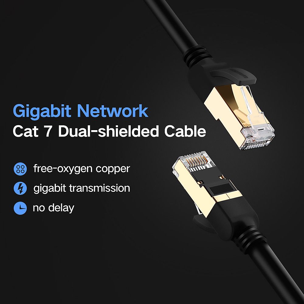 Сетевой кабель UGREEN NW107 Cat7 F/FTP Round Ethernet Cable 0.5m Black (11229) 00648 фото