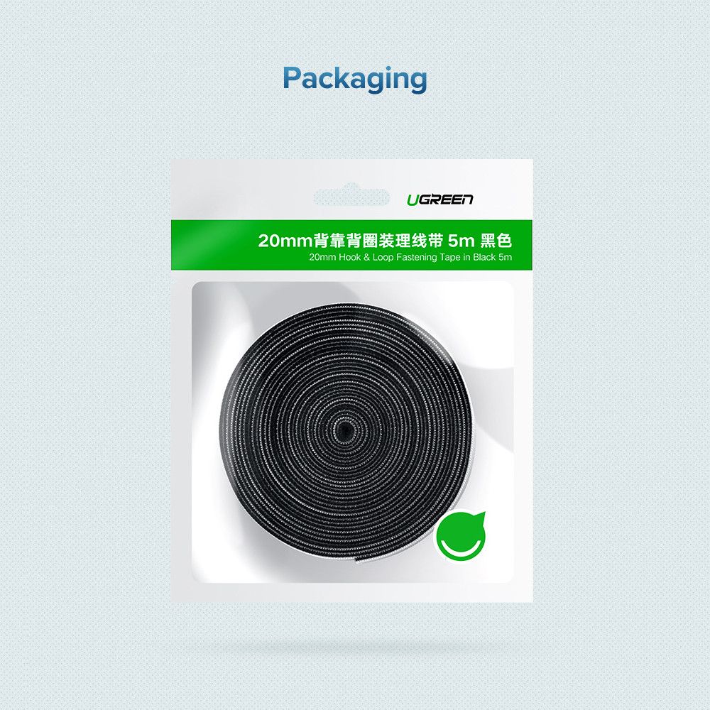 Нейлоновая стяжка на липучке Ugreen LP124 Cable Organizer 5m pack Black (40356) 00634 фото
