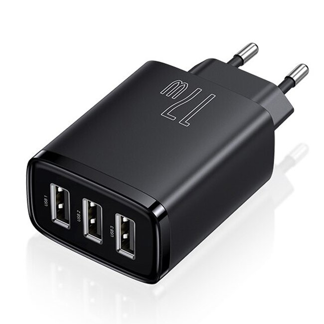 Мережевий зарядний пристрій Baseus Compact Charger 3USB 17W Black (CCXJ020101) 00837 фото