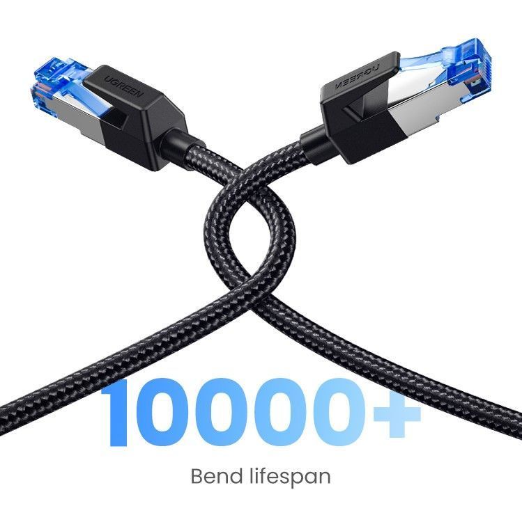 Мережевий кабель патч-корд UGREEN NW153 Cat8 F/FTP Round Ethernet Cable Braided Pure Copper 20m Black (30800) 00992 фото