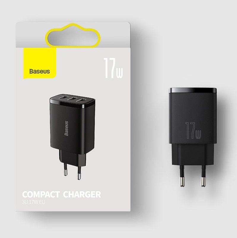 Мережевий зарядний пристрій Baseus Compact Charger 3USB 17W Black (CCXJ020101) 00837 фото