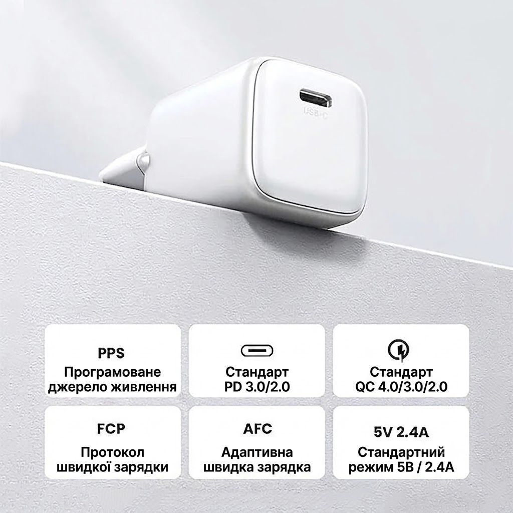 Мережевий зарядний пристрій для швидкої зарядки UGREEN X513 30W USB-C GaN Fast Charger Gray (55531) 01317 фото