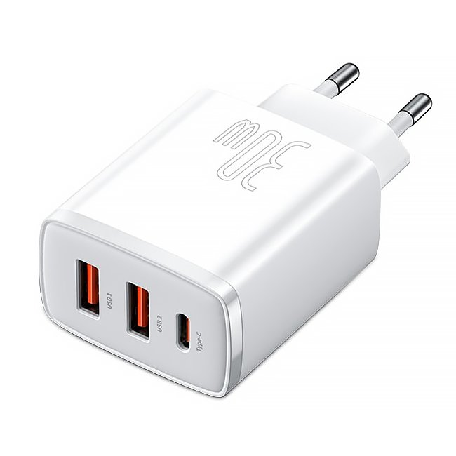 Мережевий зарядний пристрій Baseus Compact Quick Charger 1Type-C+2USB 30W White (CCXJ-E02) 00722 фото