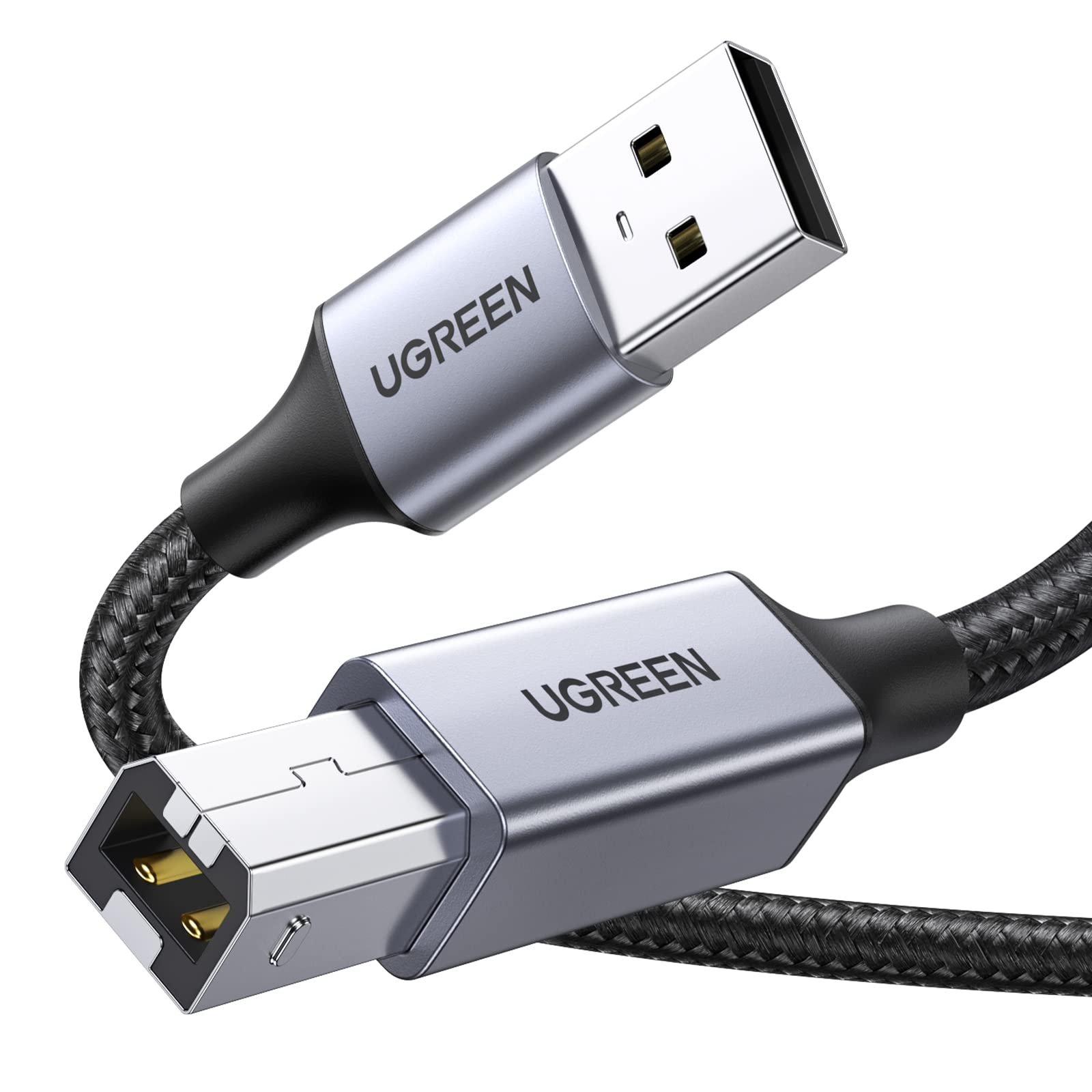 Кабель для принтера USB-A на USB-B 2.0 UGREEN US369 Printer Cable with Alu Case 1m Black (80801)