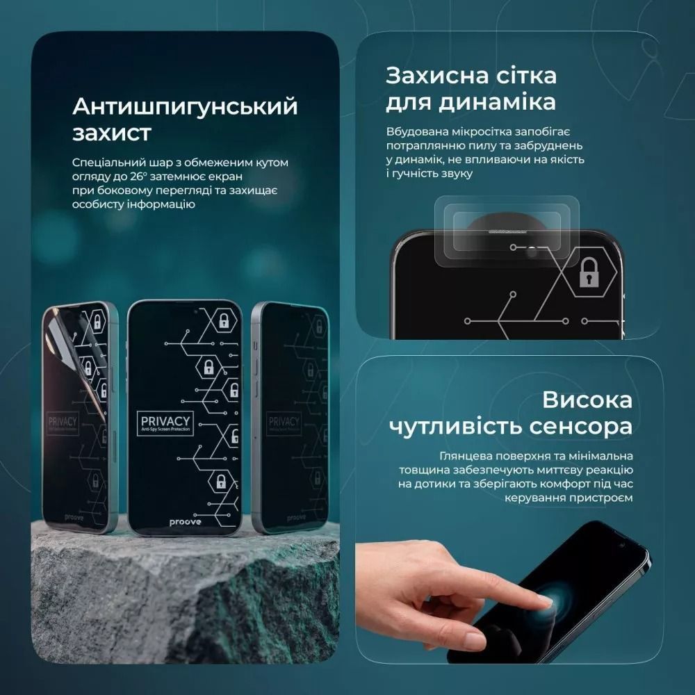 Приватне захисне скло для iPhone 17 Pro Max PROOVE Privacy конфіденційне скло антишпигун для айфон 17 про макс (PGPPRI17PM01) 01375 фото