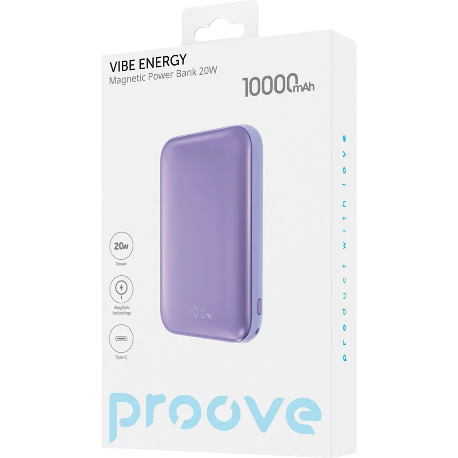 Зовнішній акумулятор повербанк з MagSafe PROOVE Vibe Energy Power Bank 20W 10000mAh Purple (PBVE20020009)