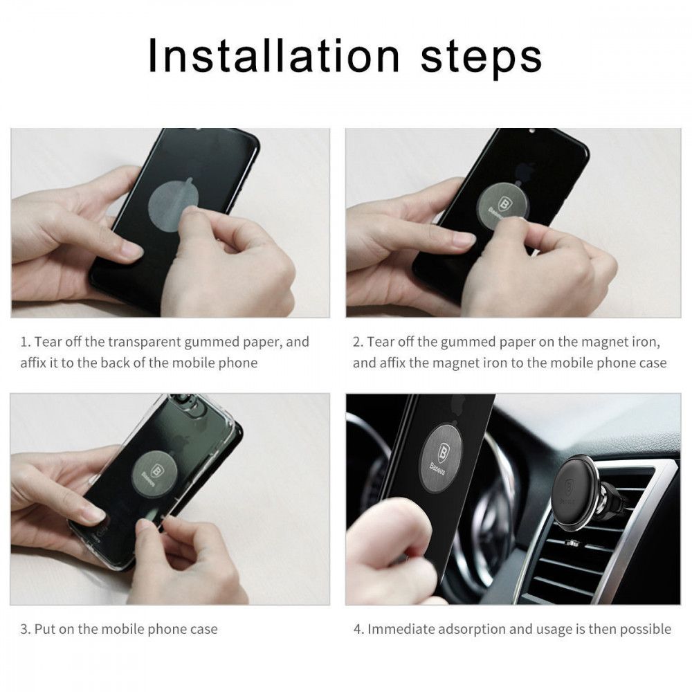 Автомобильный держатель для телефона Baseus Magnetic Air Vent Car Mount With Cable Clip Black (SUGX-A01) 00929 фото