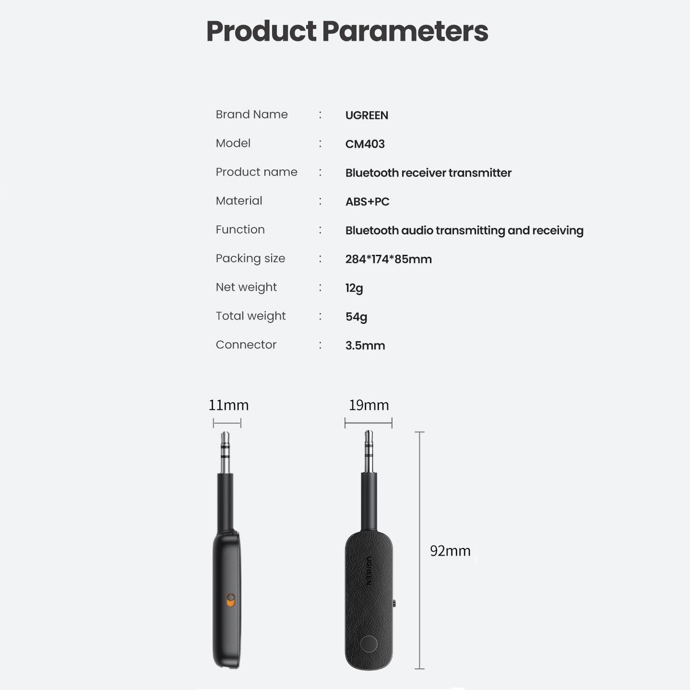 Блютуз аудіо ресивер трансмітер UGREEN CM403 2in1 Bluetooth 5.0 Receiver&Transmitter Black (80893) 00784 фото
