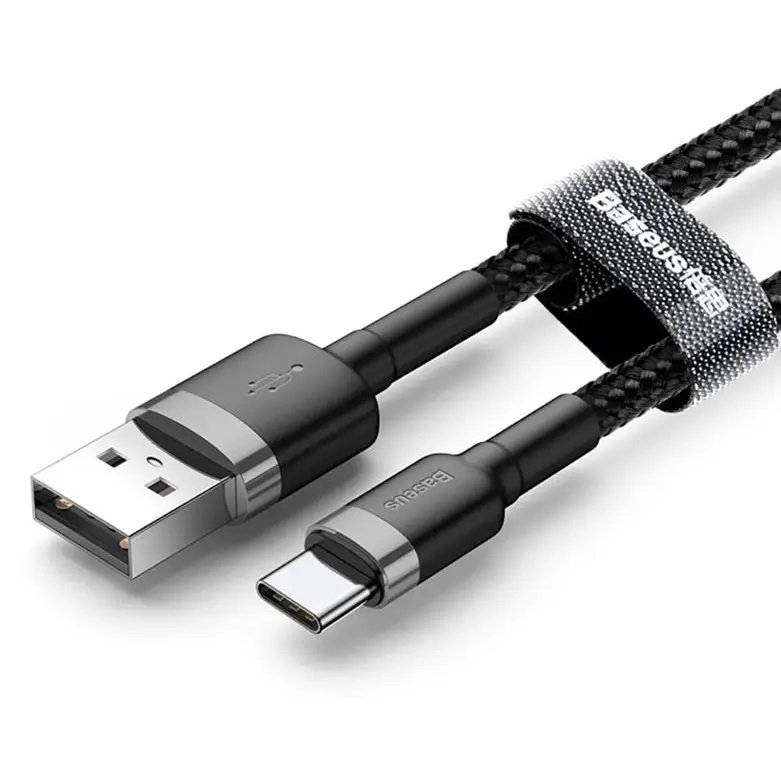 Кабель Baseus Cafule USB - Type-C 3A 0.5m Gray black (CATKLF-AG1) 00387 фото