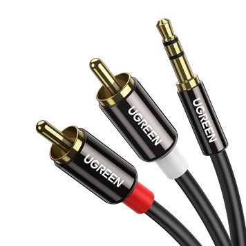 Аудіо кабель UGREEN AV116 3.5mm Male to 2RCA Male Hi-Fi Cable 2m Black (10584) 01249 фото