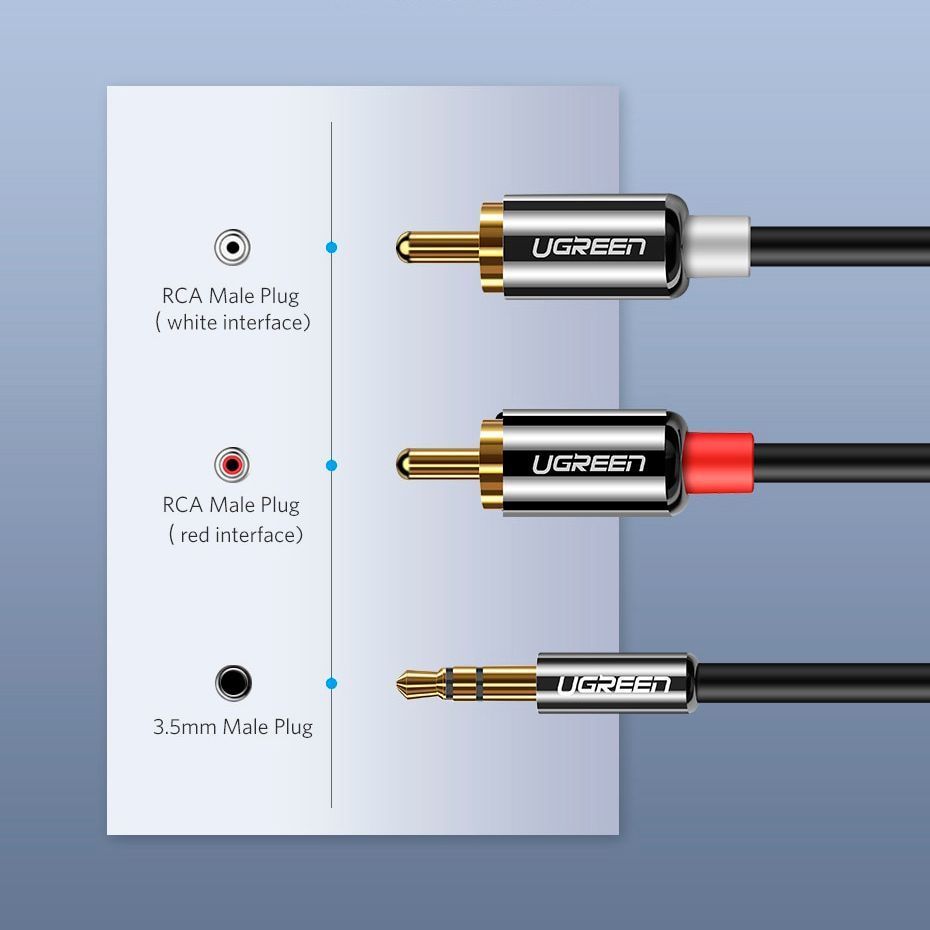 Аудіо кабель UGREEN AV116 3.5mm Male to 2RCA Male Hi-Fi Cable 2m Black (10584) 01249 фото