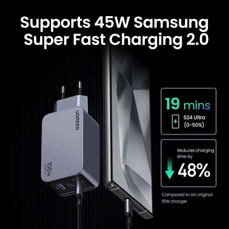 Блок питания для быстрой зарядки телефона ноутбука UGREEN X757 Nexode Pro 100W GaN Fast Charger 2Type-C+1USB (25874) 01323 фото